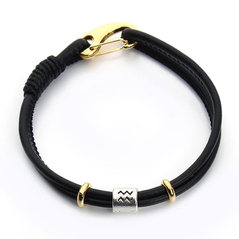 Fashion Constellation Bracelet 12 Zodiac Charm Pulseras Hombre Black Leather Bracelet for Women Men Handmade Friendship Bracelet