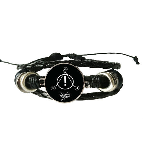 My steries of Music Band Panic At The Disco Series Art Picture Glass Cabochon Fashion Charm Handmade Leather Bracelet