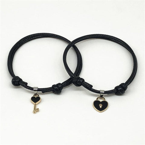 New Arrival Couple Bracelet Alloy key Heart Lock Charm Bracelet Handmade Jewelry Rope Bracelet Lovers Gifts for Women