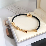 Gold stainless steel girl accessories jewelry bracelet bangle For Women Four screw leather bracelets  femme