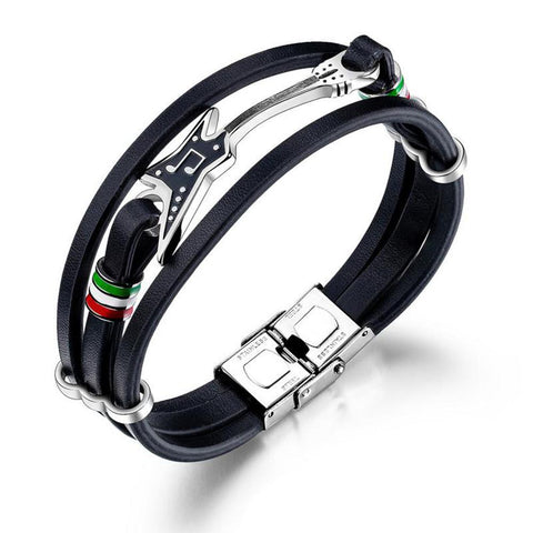 European Style Punk Men Leather Bracelet Cute Small Guitar Bracelet Multi-Layer Woven Leather Cord Bracelet Male