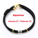 Fashion Constellation Bracelet 12 Zodiac Charm Pulseras Hombre Black Leather Bracelet for Women Men Handmade Friendship Bracelet