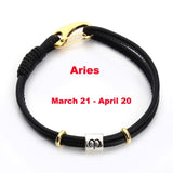 Fashion Constellation Bracelet 12 Zodiac Charm Pulseras Hombre Black Leather Bracelet for Women Men Handmade Friendship Bracelet