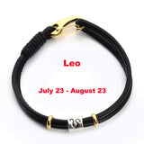 Fashion Constellation Bracelet 12 Zodiac Charm Pulseras Hombre Black Leather Bracelet for Women Men Handmade Friendship Bracelet