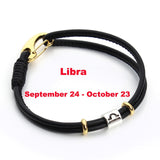 Fashion Constellation Bracelet 12 Zodiac Charm Pulseras Hombre Black Leather Bracelet for Women Men Handmade Friendship Bracelet