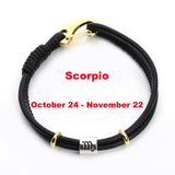 Fashion Constellation Bracelet 12 Zodiac Charm Pulseras Hombre Black Leather Bracelet for Women Men Handmade Friendship Bracelet