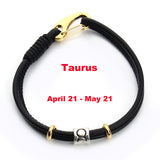 Fashion Constellation Bracelet 12 Zodiac Charm Pulseras Hombre Black Leather Bracelet for Women Men Handmade Friendship Bracelet