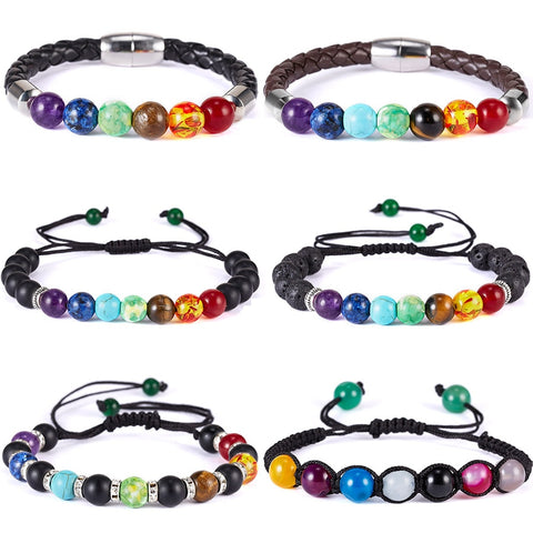 Vintage Beads Bracelet Seven Chakra Natural Stone Leather Women Handmade Jewelry Woven Bracelet & Bangles Fashion Accessory